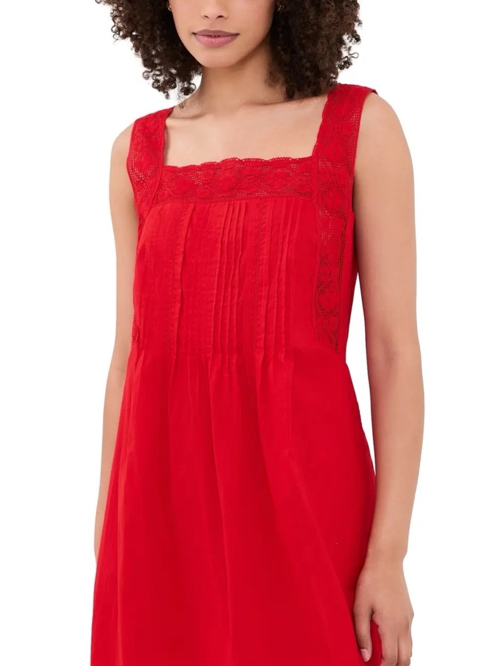 Madewell The Sophie Red Lace-Trim Square-Neck Mini Dress Size M NWT